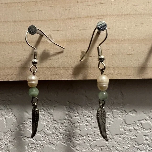 Adventrine, pearl and sterling silver sacred drop leaf earrings - Picture 1 of 1